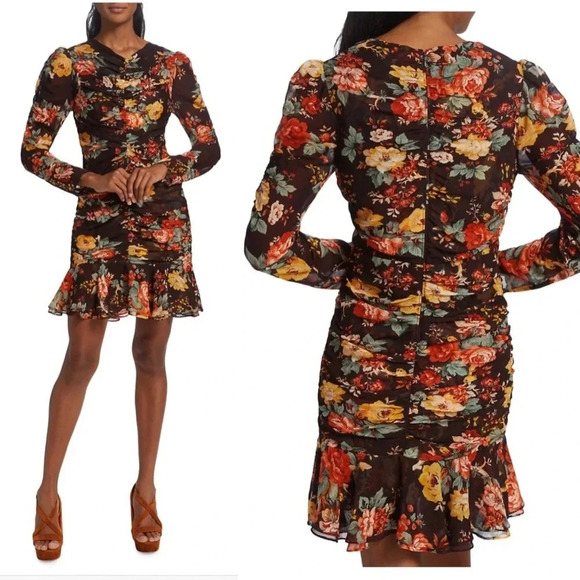 NWT Veronica Beard Silk Hedera Floral Mini Dress Brown Size 10 - Picture 1 of 16